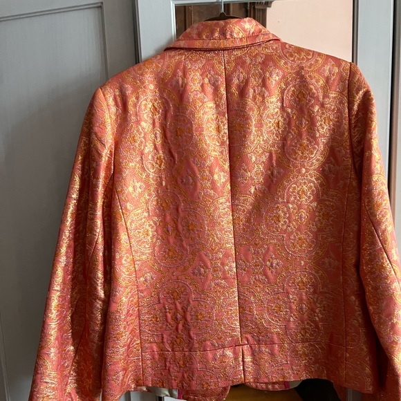 J. Crew Collection Silk/cotton Coral/Gold Metallic Jacket Size 10 - Picture 5 of 8